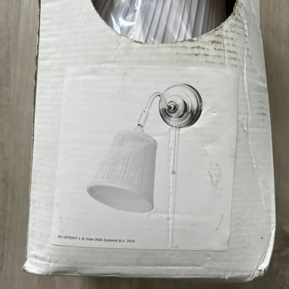 Ikea Arstid Wall Lamp 401.638.82 Nickel Plated w/ Pleated Shade Light Fixture